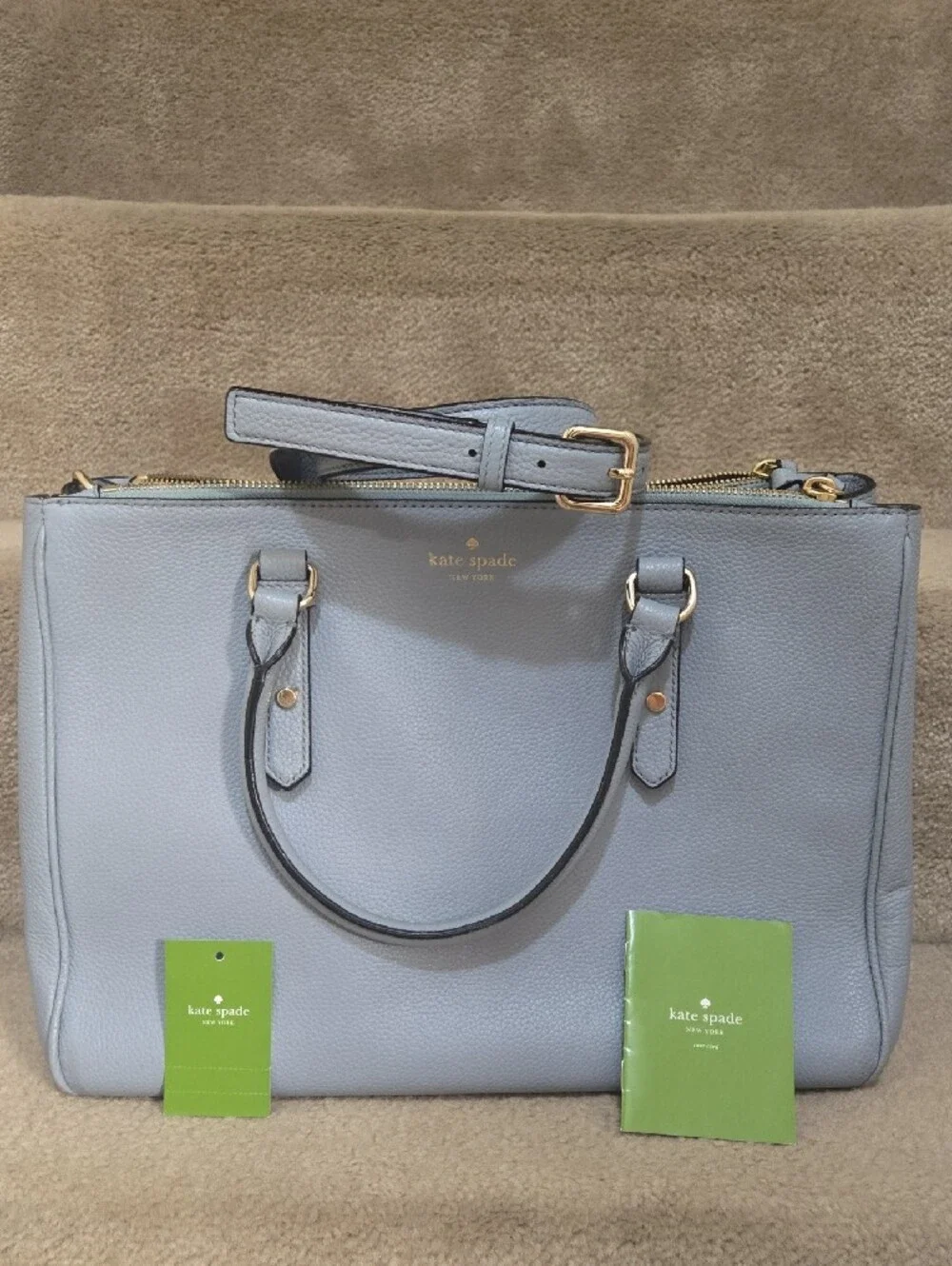 Kate Spade Mulberry Street Leighann Tote Bag Leather Lakesedge Gray Blue